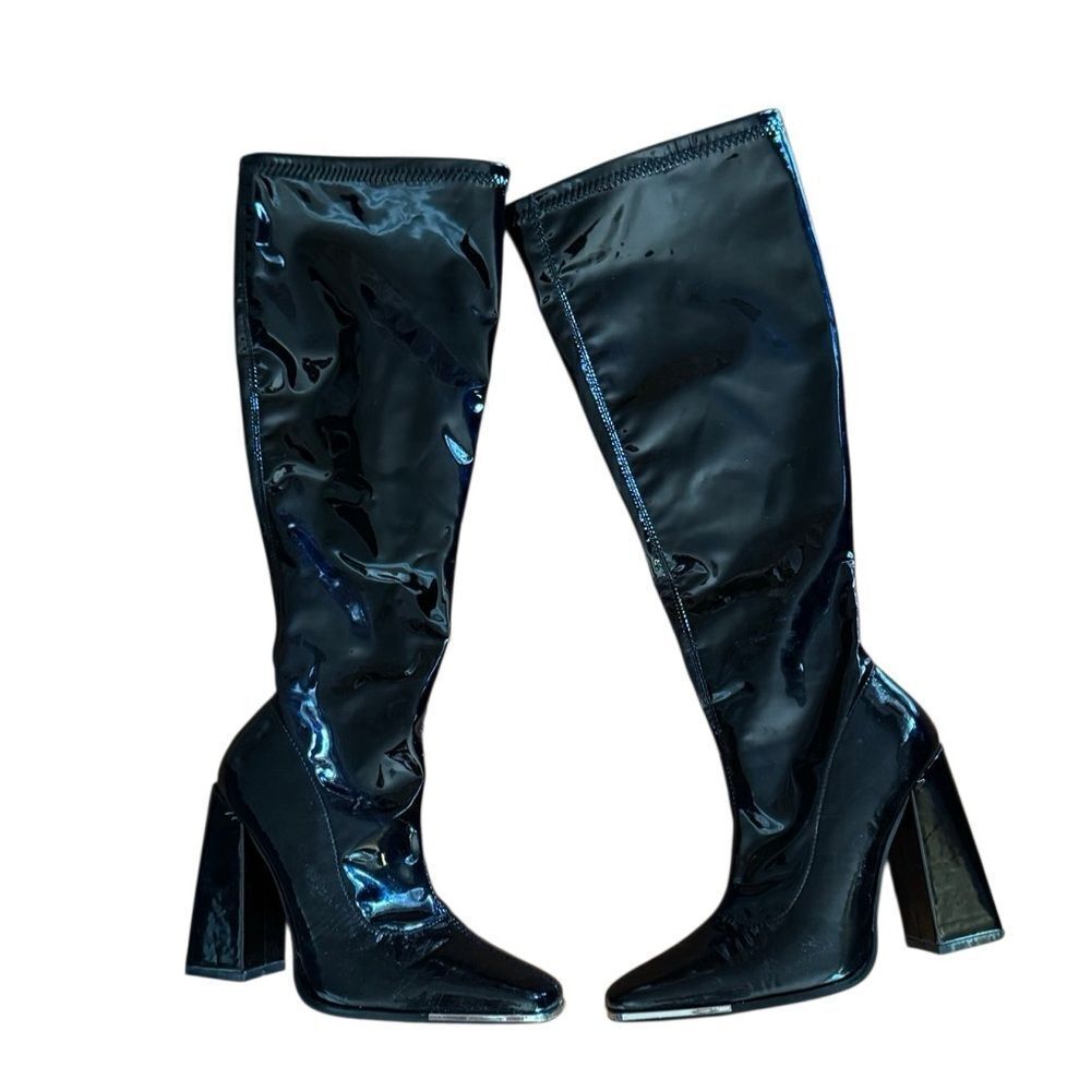 Public Desire x Dolls Kill Women's Caryn Black PU Knee High Heeled Boots Size 7